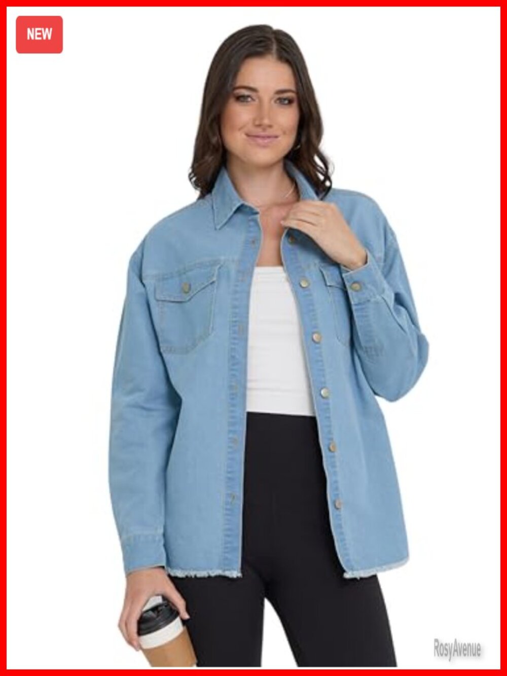 Oversized Button Down Denim Shirt Long Sleeve Shacket Women